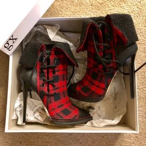 Gwen Stefani Plaid-Fleece Heel Boots (new)